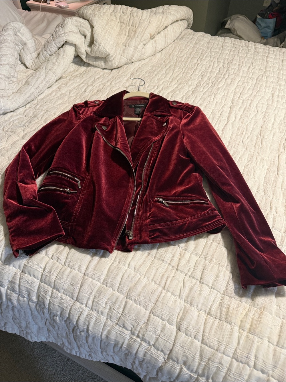 INC International Concepts Wine Velvet Moto Jacket